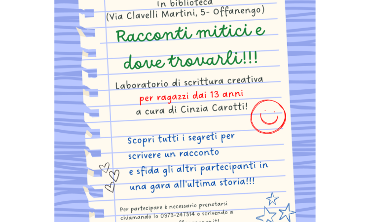 locandina del corso di scrittura creativa per ragazzi